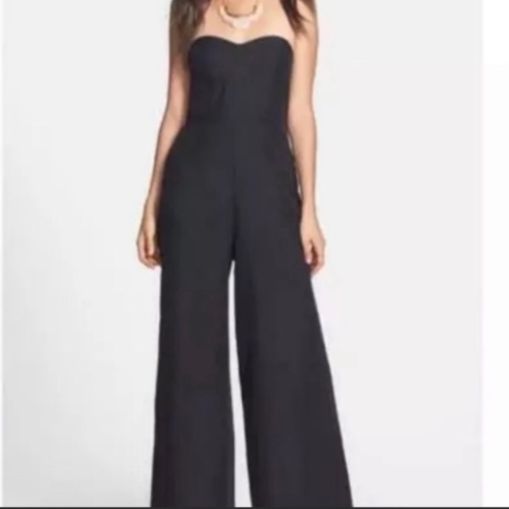 Band of Gypsies black wide leg strapless jumpsuit | wedding guest | M